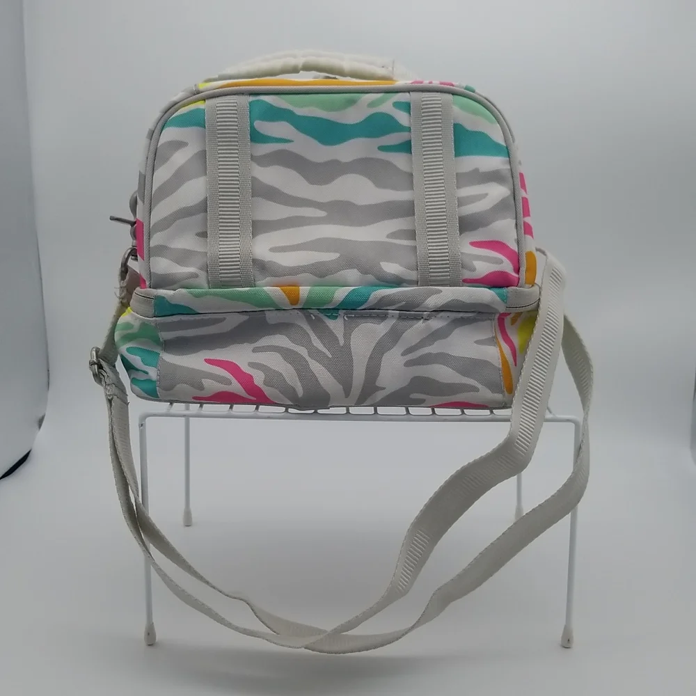 Pottery Barn Teen Gear-Up Dual Compartment Lunch Bag Rainbow Zebra *Embroidered*